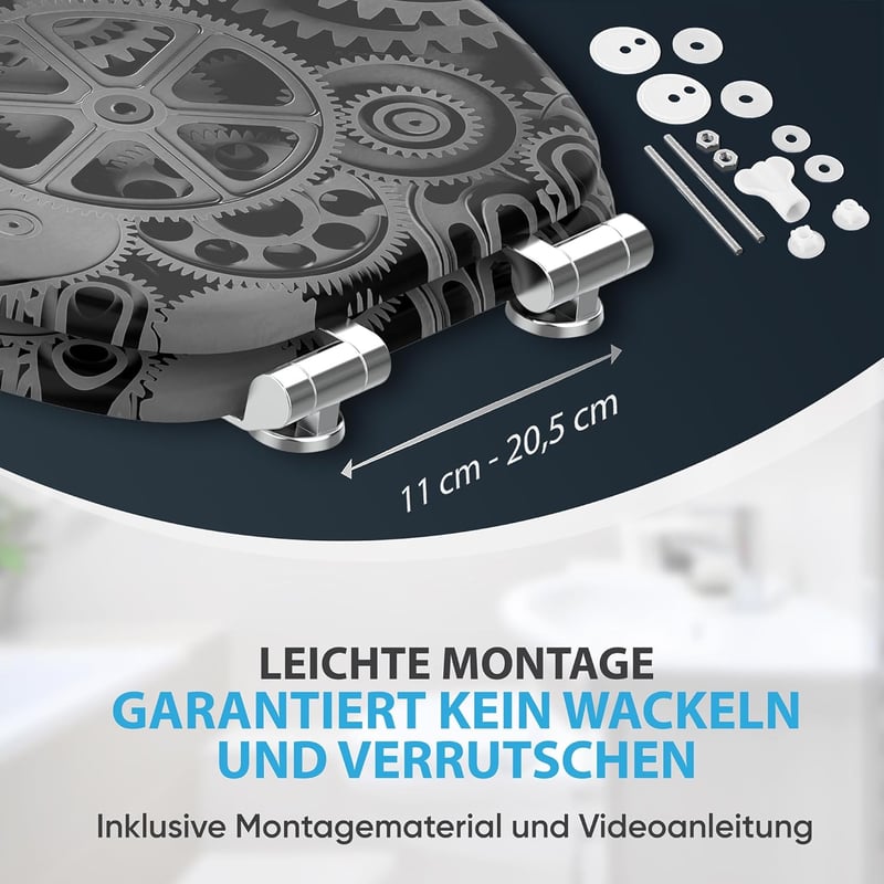 Sanilo Fogaskerék Mintás WC Ülőke Ovális Fából - Puha Záródású Mechanizmus, Könnyű Szerelés, Strapabíró Zsanérok, Modern Dizájn