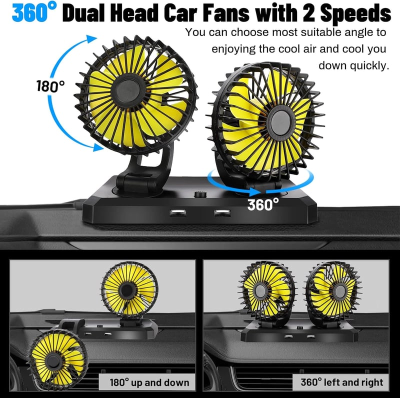 Coikes 12V-os dupla autós ventilátor, 360°-ban forgatható, 2 sebességes