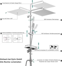 Görbach Esőztető Zuhanyszett 30x30 cm Polccal - Króm Fali Zuhanyrendszer Rozsdamentes Acélból, Csaptelep Nélkül 5