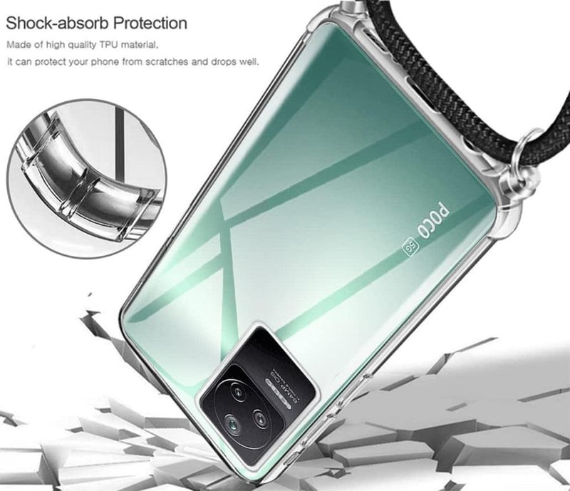 Xiaomi Poco F4 átlátszó tok üvegfóliával és fekete pánttal