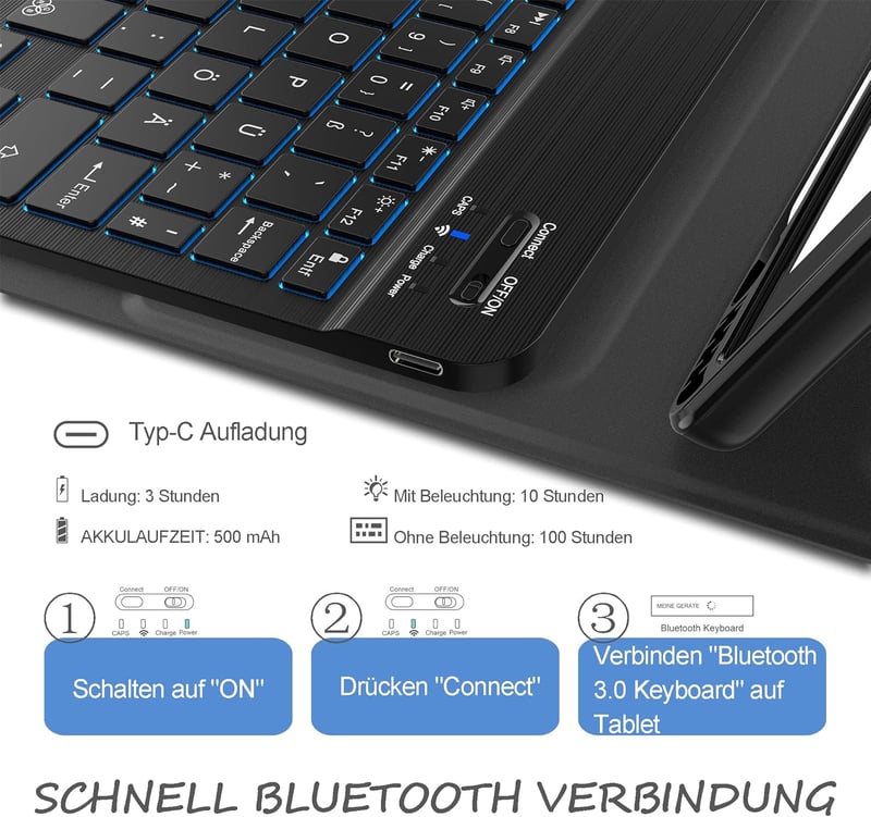 Lenovo Tab P11 (2. gen) 11,5" QWERTZ billentyűzetes tok, 7 színű háttérvilágítással, fekete