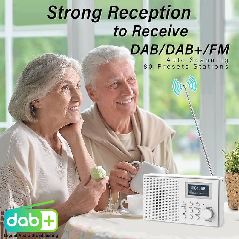 MONODEAL DAB+ rádió Bluetooth-szal, ébresztővel és LCD kijelzővel - Tölthető konyhai kisrádió