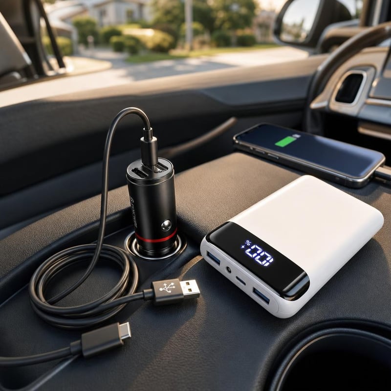 Putni set za punjenje: 60W auto punjač + 20.000 mAh power bank + 1m USB-C kabel
