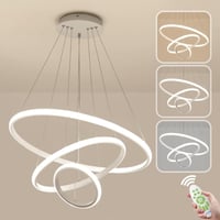 LXJCSM Modern LED Csillár 76W - 3 Gyűrűs Függőlámpa Távirányítóval, Állítható Magasság, Szabályozható 3000K-6000K, Nappali, Háló és Étkező V 8
