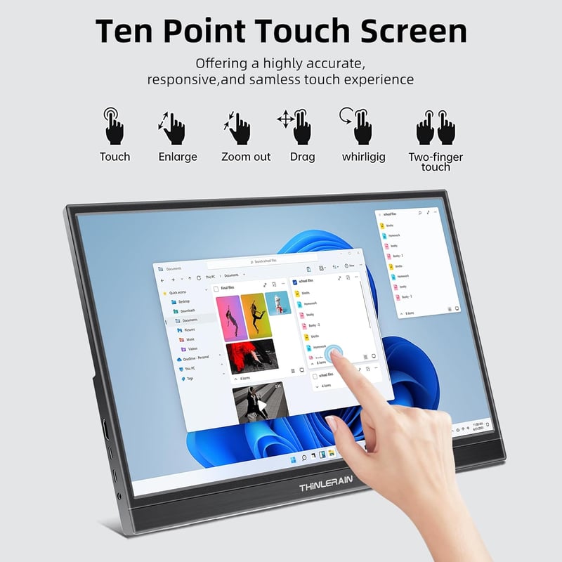Thinlerain 15,6" Hordozható Érintőképernyős Monitor - Full HD IPS, USB-C/HDMI, 10-pontos Érintés, Beépített Hangszórók, PC/Laptop/Telefon Ko