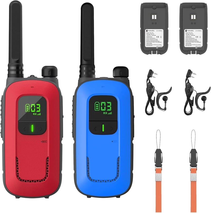Radioddity gyerek walkie-talkie szett, 16 csatornás, 4km hatótávú, lámpával, 2db (piros-kék)