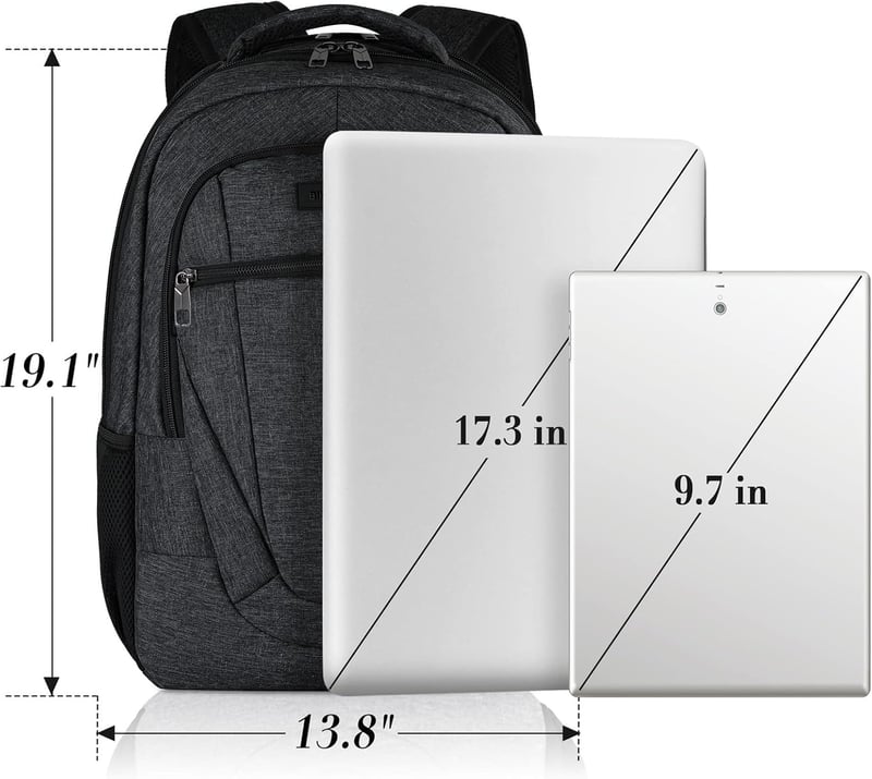 BIKROD Férfi Hátizsák 17,3" Laptoptartóval - Vízálló Iskolatáska Tiniknek USB Töltőporttal, Nagy Kapacitású Utazó Hátizsák Lopásgátló Zsebbe