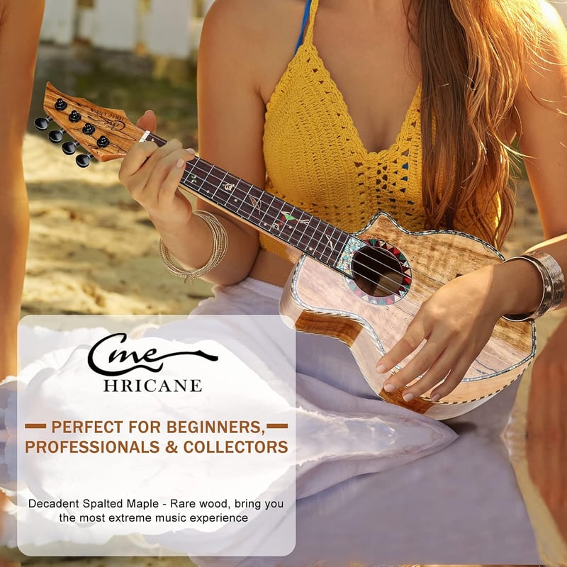 Hricane Koncert Ukulele - Prémium Juhar, 23 Hüvelykes Hawaii Hangszer Tokkal