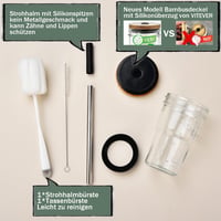 Vitever Bubble Tea pohár szett 475ml - Fehér üveg fedéllel, szívószállal 4