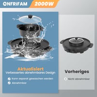 ENFRIFAM 2000W Elektromos Hot Pot és Raclette Grill, 8 Személyes, Kettős Főzőzóna, Független Hőmérséklet Szabályozás, Tapadásmentes Bevonat 7