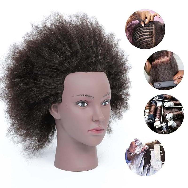 RUISIMEI Afro Gyakorló Babafej 100% Valódi Hajjal - Fodrász Oktatófej Afro-Amerikai Hajstílushoz, Fonáshoz, Asztali Rögzítővel