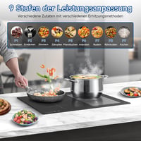 AMZCHEF 60 cm-es Indukciós Főzőlap Flex Zónákkal - 4 Zónás, 7200W, 9 Teljesítményszint, Boost Funkció, Időzítő, Gyerekzár, Túlmelegedés Elle 4