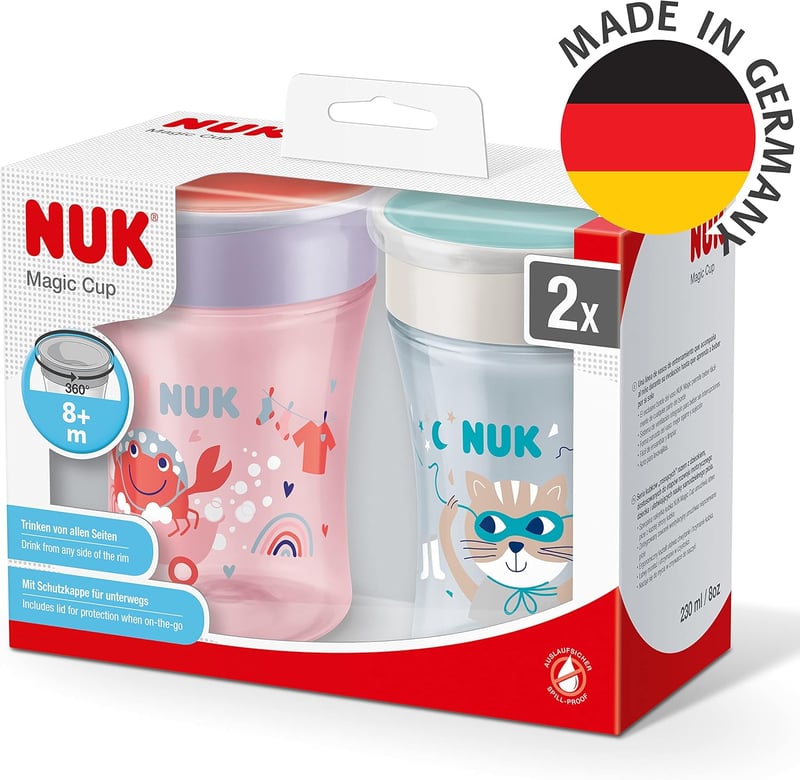 NUK Magic Cup Tanulópohár | 230 ml | Szivárgásmentes 360° Ivóperem | 8+ Hónapos Kortól | BPA-mentes | Piros | 2 db-os Csomag