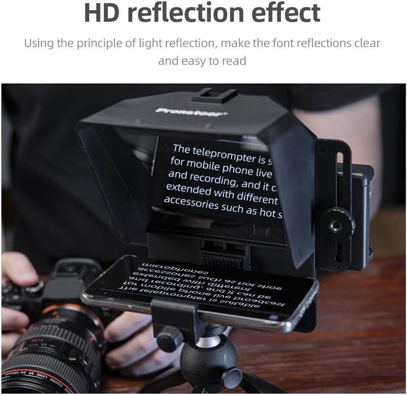 AMBITFUL Hordozható Teleprompter Szett - Távirányítós Feliratozó Okostelefonhoz és DSLR Kamerához, Videófelvételekhez, 350g