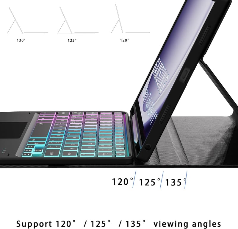 ROOFEI Samsung Galaxy Tab A9 Plus Tok QWERTZ Billentyűzettel - 7 Színű RGB Háttérvilágítás, Bluetooth, Levehető Billentyűzet Trackpaddal, 11