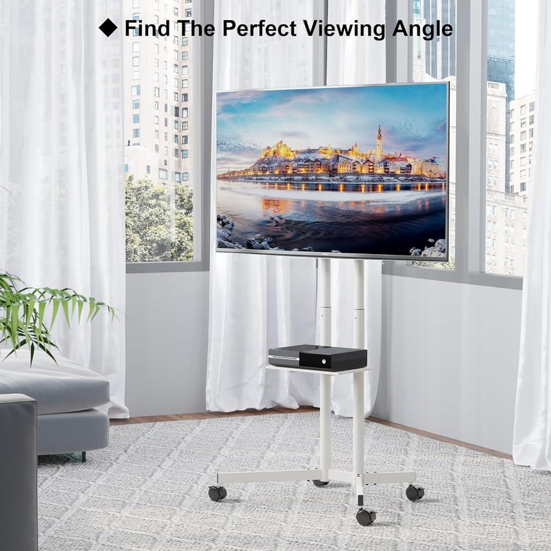 BONTEC TV állvány görgőkkel, 32-85" képernyőkhöz, 60kg-ig, fehér