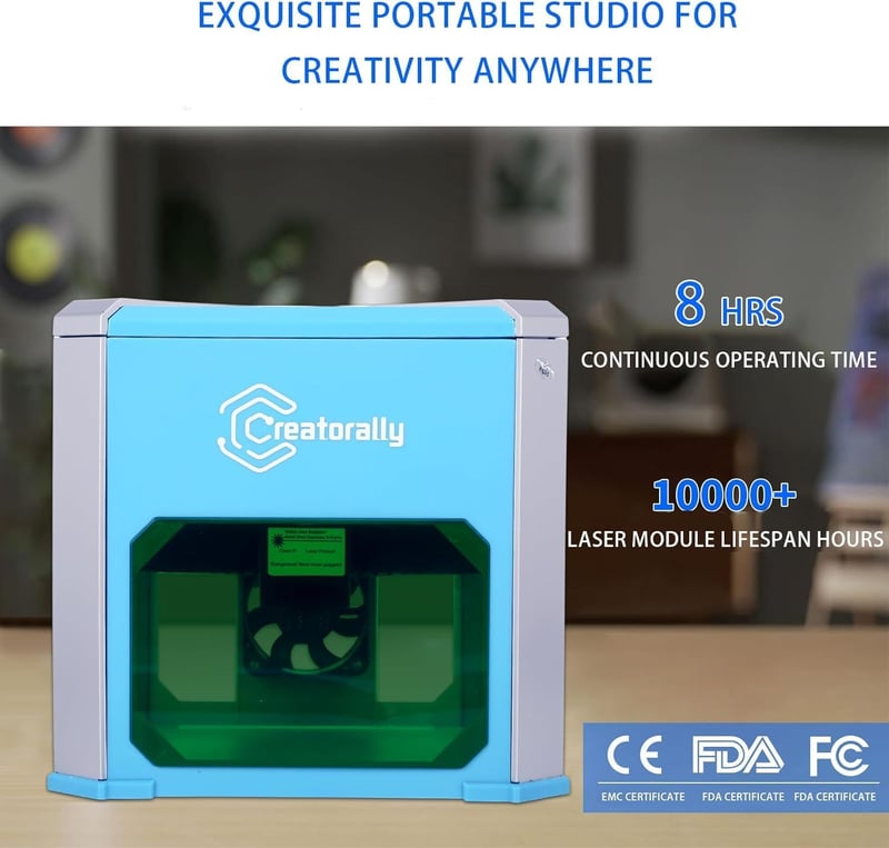 Creatorally K6 lézergravírozó – Mini, telepítés nélkül használható asztali gravírozógép, egyszerű otthoni kezdőknek, hordozható védőlencsével és elszívó dobozzal
