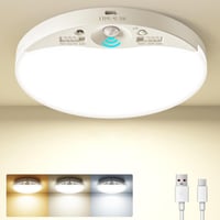 zemty Akkumulátoros Mennyezeti Lámpa Mozgásérzékelővel - 16 cm Kerek LED Lámpatest, 3 Színhőmérséklet, Tölthető, Vezeték Nélküli, Fürdőszobá 1