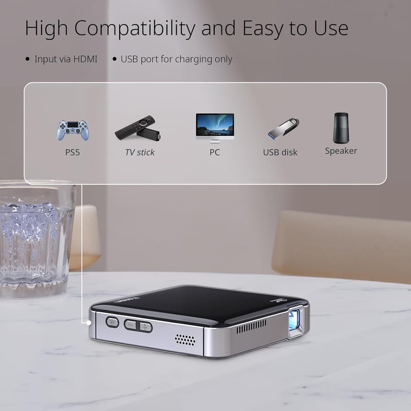 YOTON Y200 Hordozható DLP Mini Projektor Beépített Akkumulátorral, 1080P Full HD Támogatás, Porálló Vetítő Kültéri/Otthoni Mozihoz, Laptop é