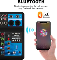 micfuns M-5 Mini DJ Keverőpult 5 Csatornás Hangkeverő Bluetooth USB MP3 Funkcióval, 48V Fantomtáp, Stúdió Felvételhez, Élő Közvetítéshez 2