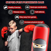 EQARD Ninja Felfújható Boxzsák Gyerekeknek Boxkesztyűvel - 160 cm Álló Edzőzsák Karate, Taekwondo, MMA Gyakorláshoz, Piros PVC 4