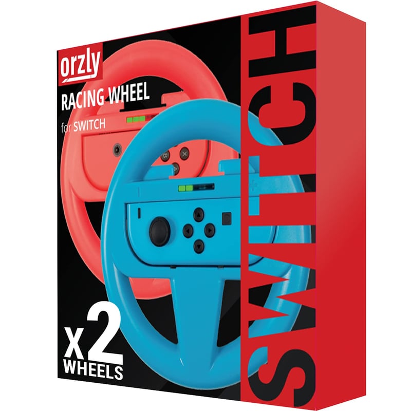 Orzly Nintendo Switch kormánykerék szett - 2 darabos kék és piros Joy-Con tartó kiegészítő Mario Kart játékhoz - valósághű versenyzési élmén