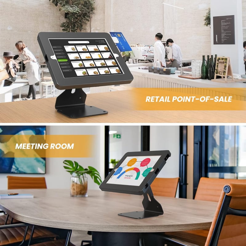 Beelta BSC401T Tablet Állvány iPad 10.2" (7-8-9 Gen) Kompatibilis - Forgatható, Zárható Fém Asztali Tartó POS Rendszerekhez, Fekete