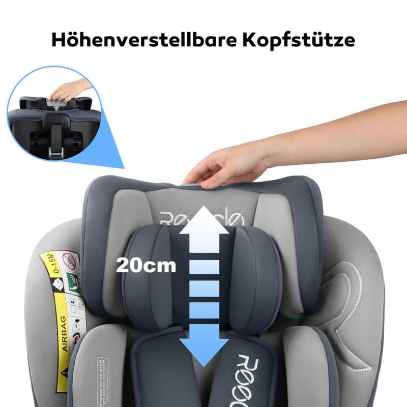 Reecle 360° Forgatható i-Size Gyerekülés ISOFIX Rögzítéssel 40-150 cm (0-36 kg), Születéstől 12 Éves Korig, ECE R129 Tanúsítvánnyal, Szürke