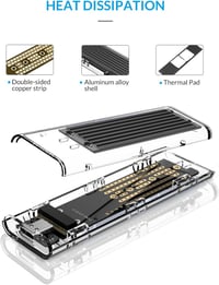 ORICO M.2 NVMe SSD külső ház, 10Gbps USB-C, átlátszó, 2230/2242/2260/2280 méretekhez 3