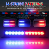 Dinfu 12" LED Figyelmeztető Fénysor - Kék-Piros Villogó Vészjelző Lámpa 14 Üzemmóddal - Autó, Teherautó, Traktor Kompatibilis - 12V Szivargy 4