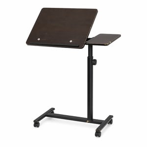 Măsuță de laptop reglabilă pe înălțime Relaxdays, cu roți și blat rotativ din lemn — urme ușoare de uzură pe blat și pe structura picioarelor (Produs utilizat)