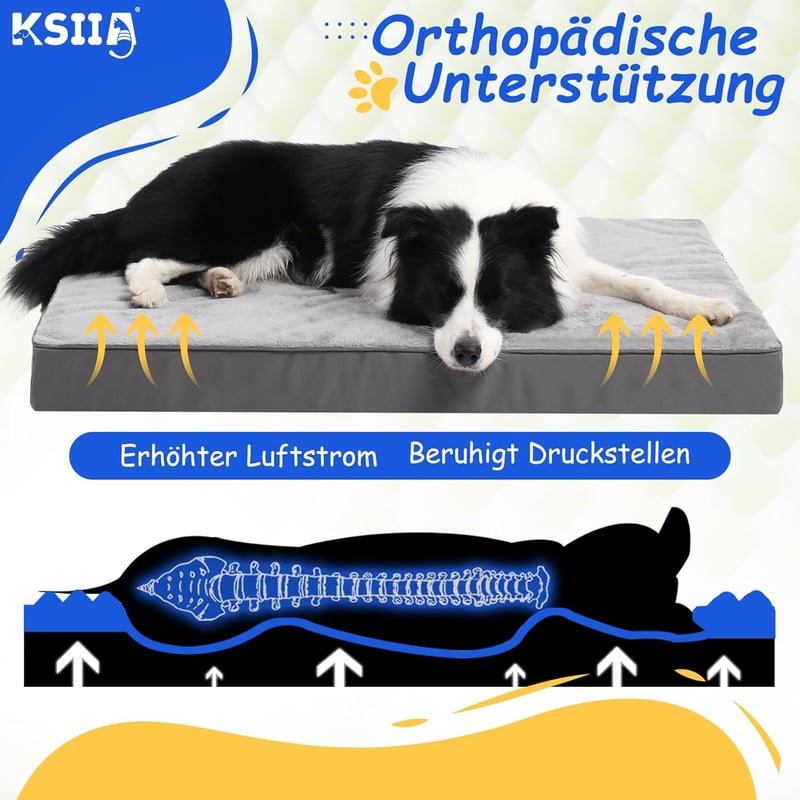 KSIIA Ortopédikus Kutyaágy Nagy Kutyáknak XL Szürke Mosható Párna 105x70cm