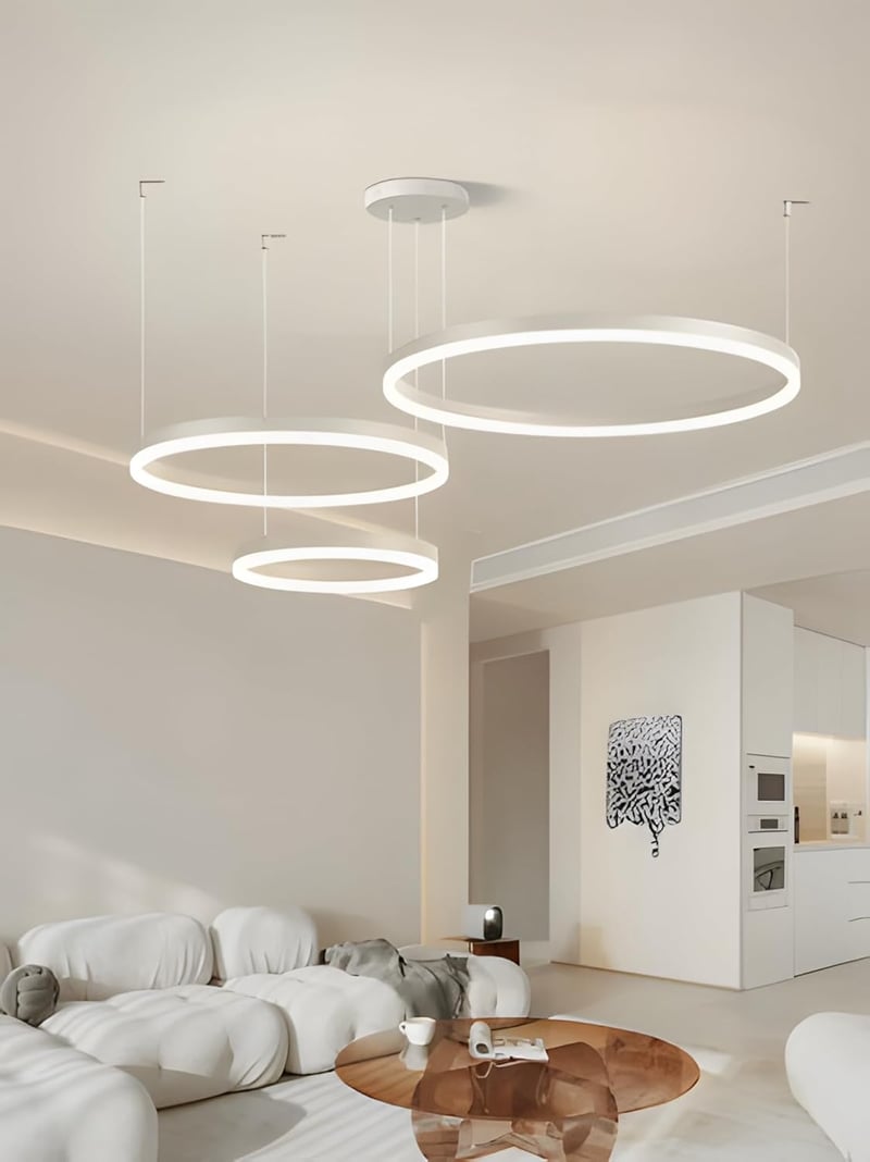 YYUTLUO Modern LED Csillár, 3 Fehér-Arany Gyűrű (40+60+80cm), 90W, Távirányítható Fényerőszabályzós Függőlámpa, Nappali Mennyezeti Világítás