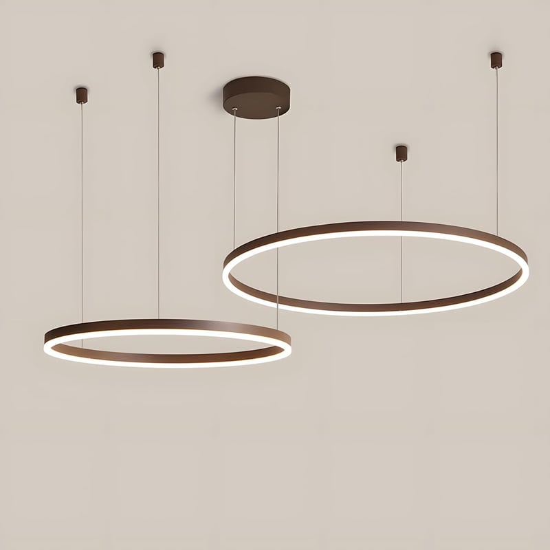 YYUTLUO Modern LED Csillár, 2 Barna-Arany Gyűrű, 40+60 cm, 40W, Távirányítós Fényerőszabályzás, Fém-Akril Függőlámpa Nappaliba
