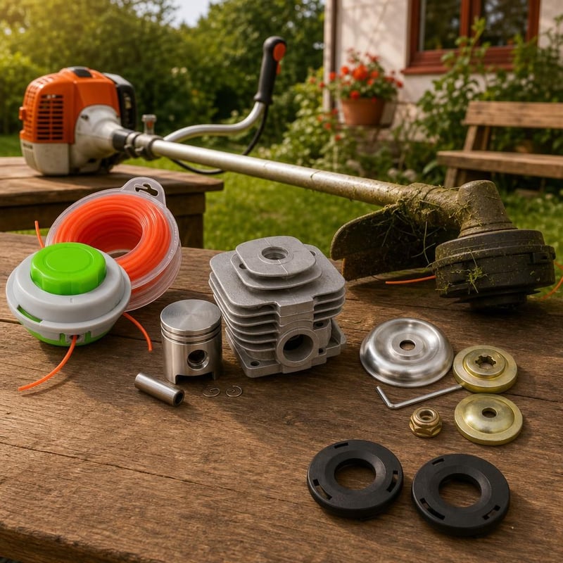 Fűkasza-javító kommandó: 5 részes adapter + M10 vágófej damillal + 34 mm henger + 2 db szegélyfej