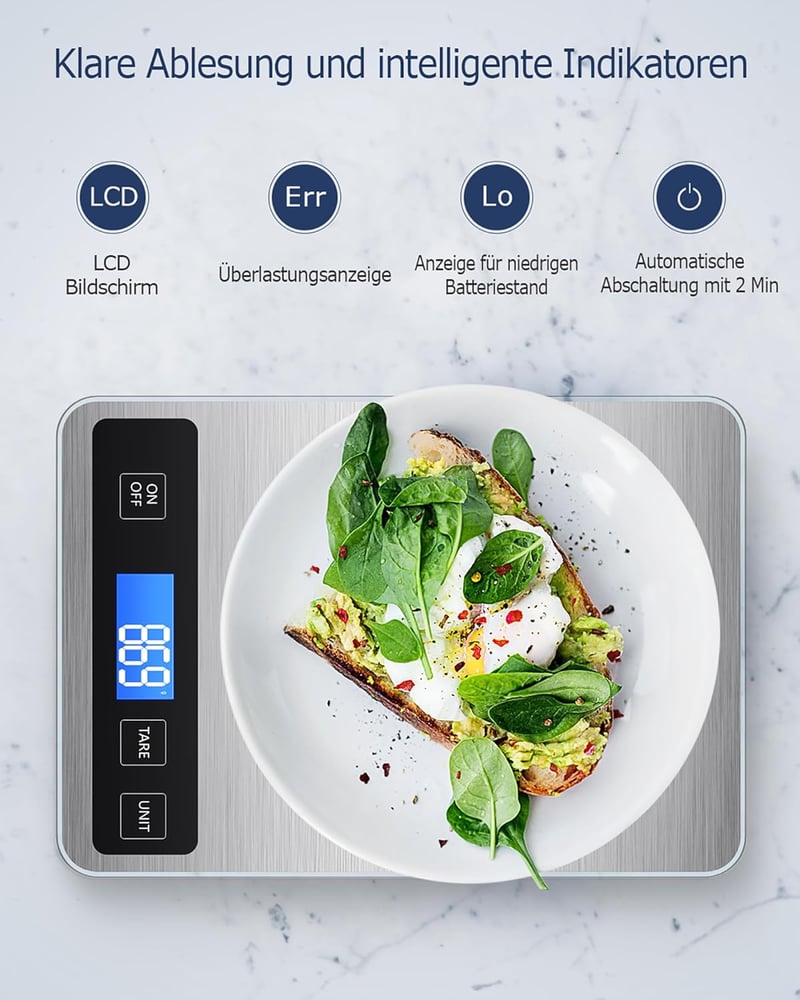 Drcowu Digitális Konyhai Mérleg 15kg - Vízálló LCD Kijelzős Ételmérleg 1g Pontossággal, Rozsdamentes Acél, Érintőgombos Tára Funkcióval