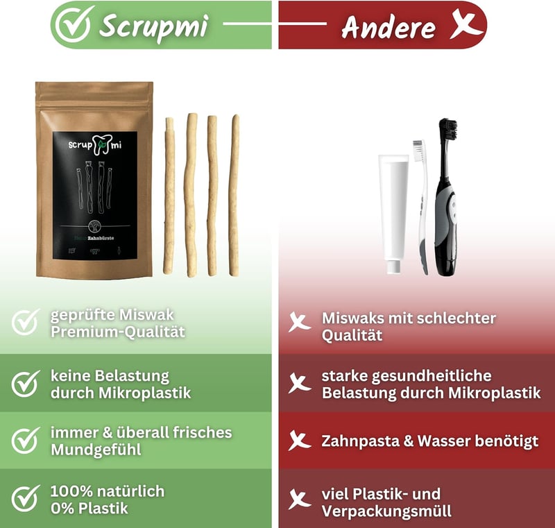 Scrupmi Miswak természetes fogkefe szett - 4 db, vegán, újrahasználható