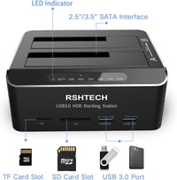 RSHTECH USB 3.0 Alumínium HDD/SSD Dokkoló 2 Tárhelyhez, Klónozással, SD/TF Kártyaolvasóval 5