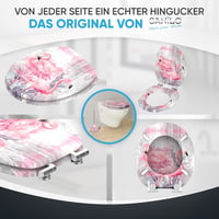Sanilo Flamingo 2 WC Ülőke Lassú Záródással - Fa Anyagú, Könnyen Szerelhető, Strapabíró Zsanérokkal, Flamingó Mintás Toalett Fedél 8
