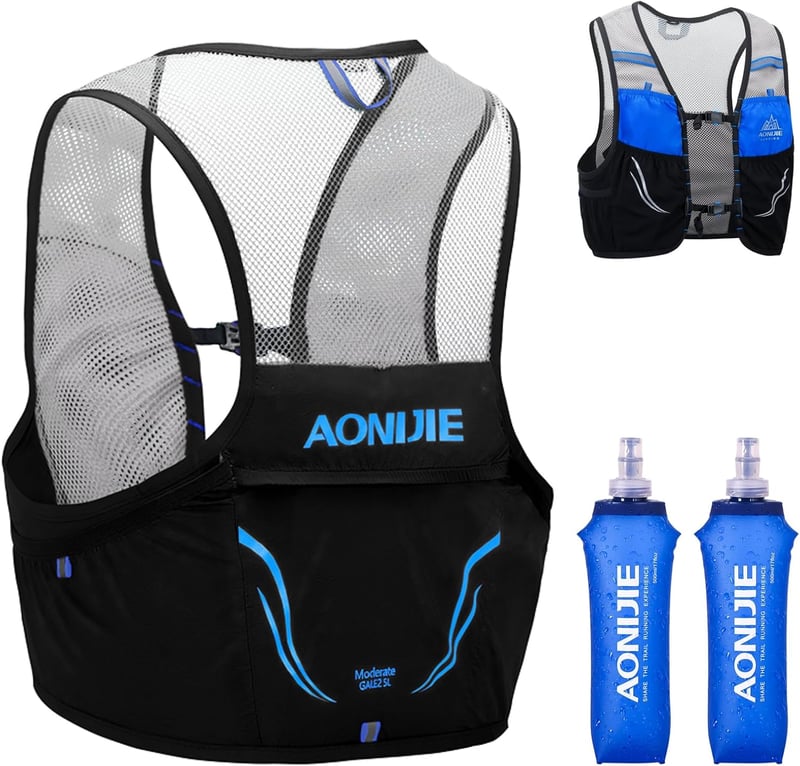 TRIWONDER 2,5L Ultrakönnyű Futó Hátizsák Ivórendszerrel - Kék-Fekete, 2x500ml Kulaccsal, L/XL