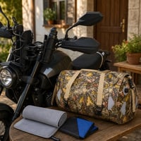 Komfortný balík pre motorkárov: držiak na pohár + 40l taška + uterák + chrániče rúk 1