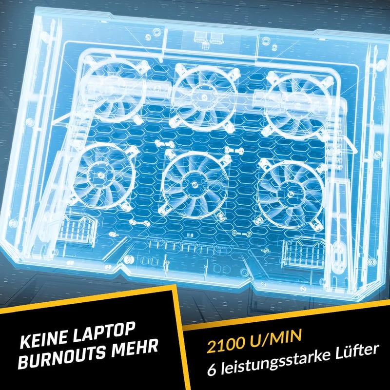KLIM Glacier Laptop Hűtő - 6 Ventilátoros RGB Háttérvilágítással - 11-17 Colos Laptopokhoz - Stabil és Csendes Gamer Hűtőpad - USB Tápellátá