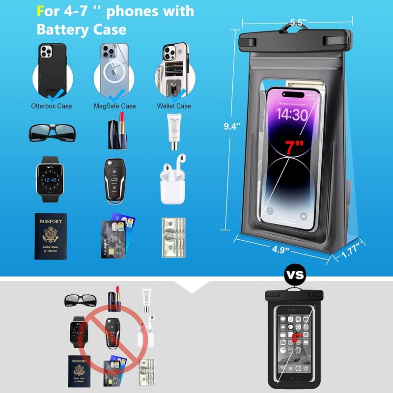 Razobws 9"-os vízálló telefontok, 2 db, iPhone és Samsung készülékekhez - Fehér+Kék