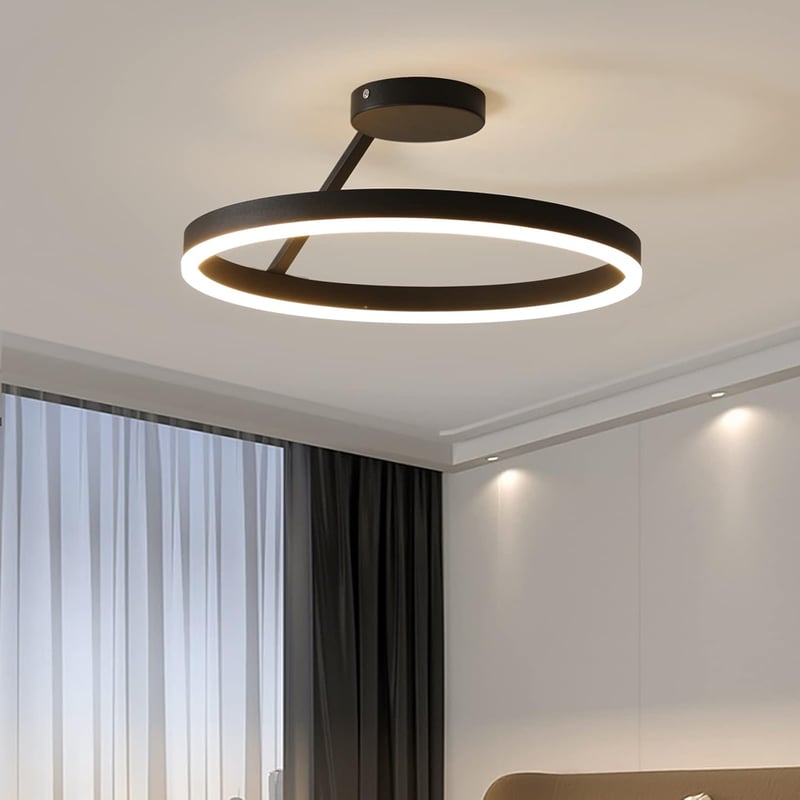 minifair Modern LED Mennyezeti Lámpa - Fekete Kör Alakú Dizájn, 21W, 3000K Meleg Fehér, Érintőképernyős, Konyha, Hálószoba, Nappali Világítá