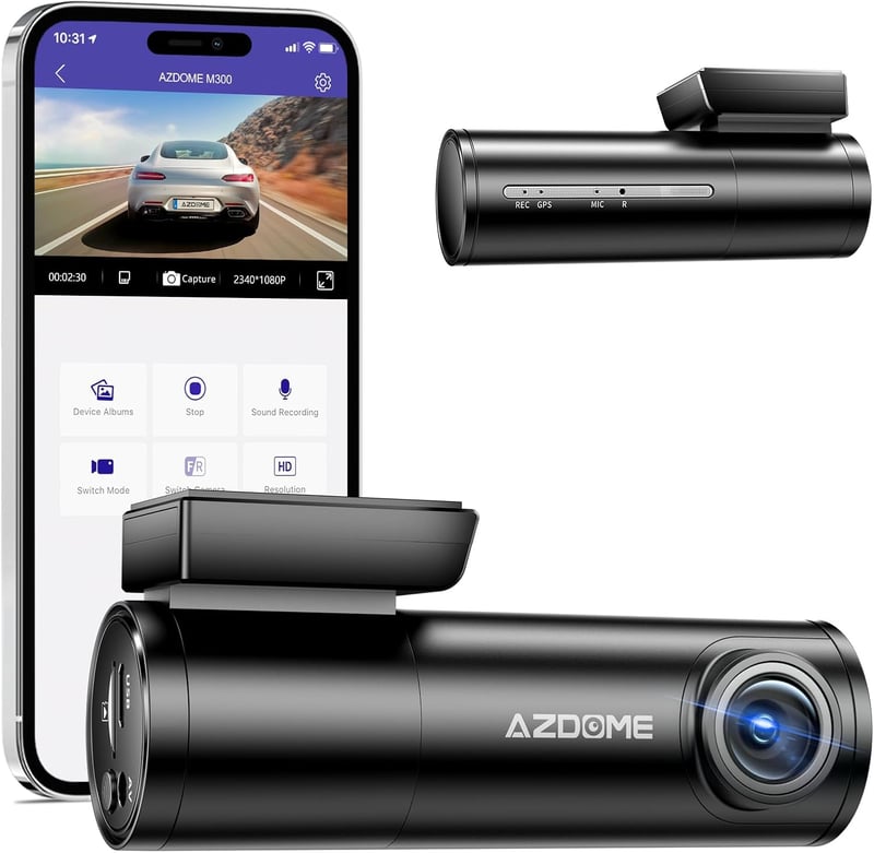 AZDOME M300 Autós Kamera WiFi 1296P Mini Menetrögzítő Parkolás Figyelő Éjjellátó WDR 170° Széles Látószög G-Szenzor Hurok Felvétel