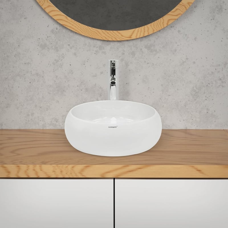 ECD Germany Kerek Mosdókagyló - 350 x 120 mm - Fehér Kerámia - Modern Fürdőszobai Mosdó - Padlóra Szerelhető - Lefolyó Nélkül