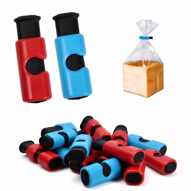 Set de cleme pentru închiderea pungilor HoaaiGo, clipsuri din plastic pentru sigilarea pungilor, roșu și albastru, 15 bucăți