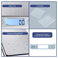 KUBEI digitális konyhai mérleg, USB töltés, 3kg/0.1g, rozsdamentes acél 5