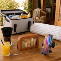 Set complet pentru călătorii: 100 paie + geantă frigorifică 20L + pernă gât 90cm + portfard + suport auto 1