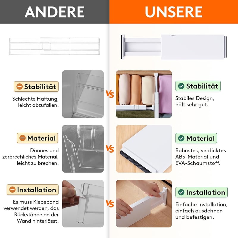 Lifewit 12 db-os állítható műanyag fiókrendező szett, 28-44,5 cm